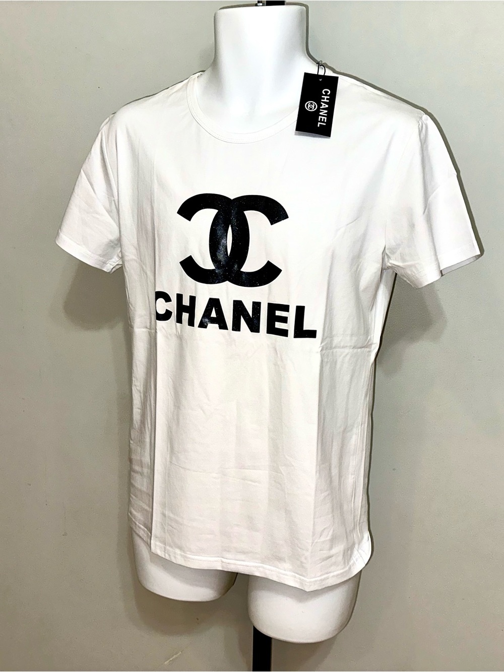 Chanel White Logo Cotton Crewneck T-Shirt